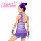 2 In 1 Jazz Tap Costumes Purple Sequin Dance Leotard Diagonal Ruffle Neck With Short Fringe Skirt supplier
