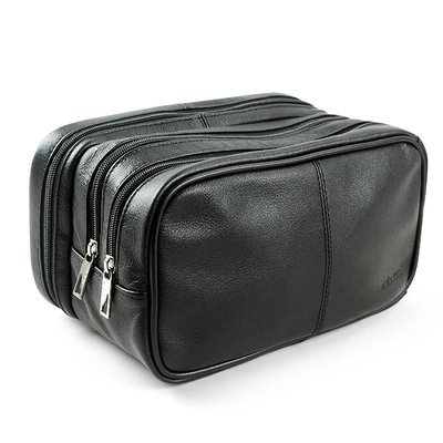 China Genuine Leather Toiletry Bag Grooming Shaving Accessory Dopp Kit Portable Travel Organizer with Three-layered supplier