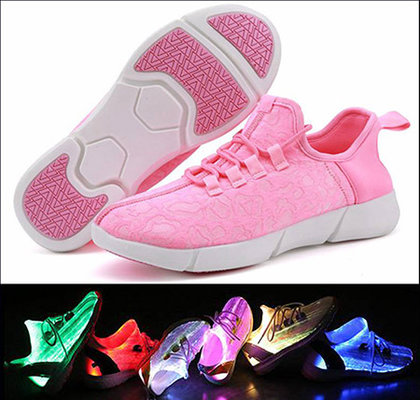 China Pink Fiber Optic LED Shoes Full Screen Display Girls Light Up Sneakers supplier