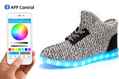 China Wireless Operated Led Light Up Sneakers , Stretch Fabric High Top Led Shoes supplier