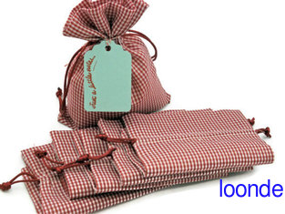 China 6 Cotton Bags Gingham Red and White Pattern 4&quot; X 5&quot; supplier