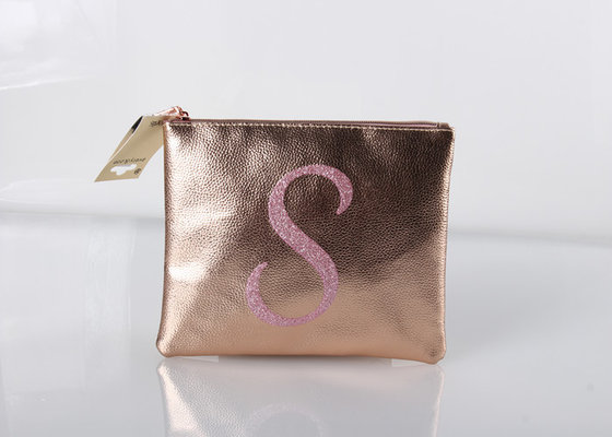 China Natural Color Zipper Makeup Bag , rose gold makeup bag With Gold Foil Stamp Logo supplier