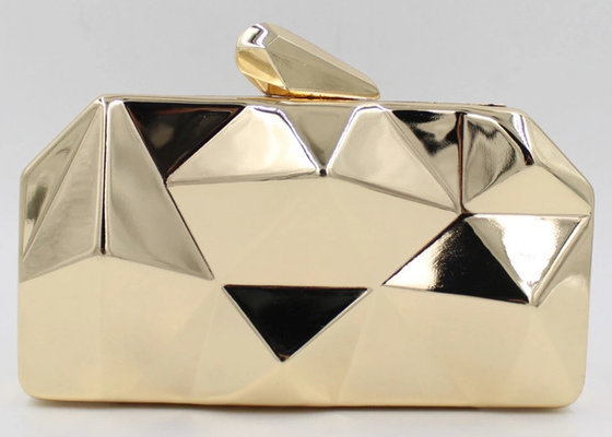 China Fashion Lady Shine White And Gold Clutch Bag , Metal Box Purse With Long Chain supplier