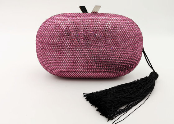 China Pink Crystal Embellished Evening Bag , Rhinestone Wedding Clutch With Tassels supplier