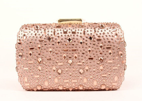 China Bling Champagne Rhinestone Clutch Evening Bag , Hot Fixed Box Clutch Evening Bags supplier