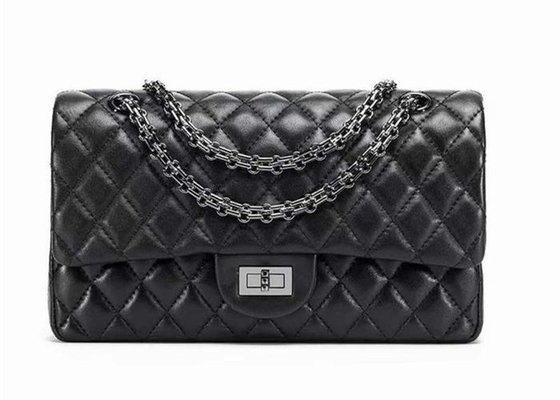 China Classic Genuine Leather Flap Bag , Double Use Cross Body Quilted Chain Bag supplier