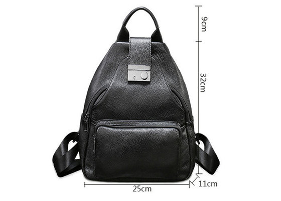 China Casual Vintage Large Womens Backpack Bags , Lady Solid School Black Leather Rucksack supplier