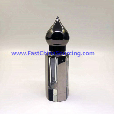 China custom UAE stype 3ml 6ml 12ml oil perfume bottle on with metal cap, octagon attar glass bottle supplier