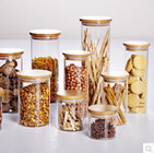 High borosilicate glass sealed jar straight cylinder bamboo lid sealed jar round transparent food storage tank