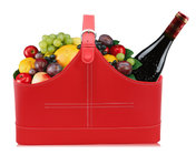 High Quality Red pu leather gift wine fruitbasket hamper for holiday gift size41x20x27cm