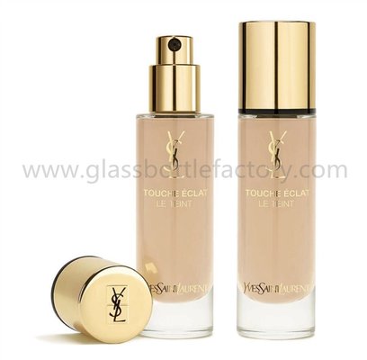 China 30ml Hot Selling Clear Round Glass Liquid Foundation Bottle With Cap and Pump supplier
