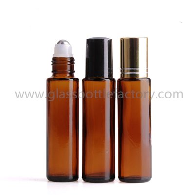 China 15ml Amber Round Perfume Roll On Bottle With Cap and Roller supplier