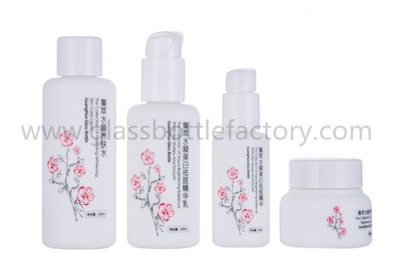 China 40ml,100ml,120ml New Items Opal White Glass Lotion Bottles with Pump and 50g Cream Jars With Caps supplier