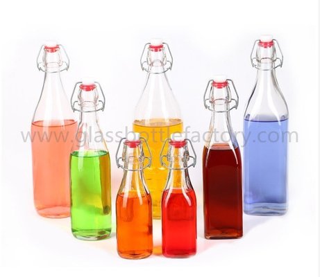 China 250ml,500ml,1000ml Clear Square Or Round Swing Top Beverage Glass Bottles supplier