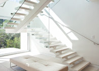 tempered glass tread straight stairs with tempered clear glass railing