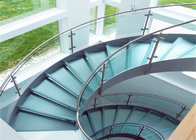 laminated tempered glass tread curved staircase with tempered clear glass railing top railing