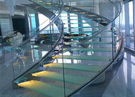 tempered ultra white glass tread curved stairs with tempered clear glass railing top railing