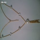 Cut copper chain + glass bead necklace pendant jewelry