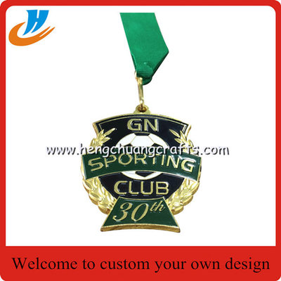 Football 30th Sporting club metal medal,custom soccer metal medal with ribbon