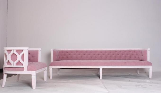 Wedding wooden long back sofa event elegant comfortable upholstered tufted sofa banquet rental 3 seaters party sofa