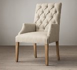 China Event tufted linen chair with nails resturant rental furniture chair with comfortable upholstery wooden armrest chair manufacturer