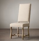China High back clear linen chair french style resturant furniture chair wood carved design with foot stool manufacturer