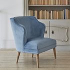 China Blue fancy event velvet fabric accent chair recilning armrest leisure chair wooden legs chair with upholstery sofa manufacturer