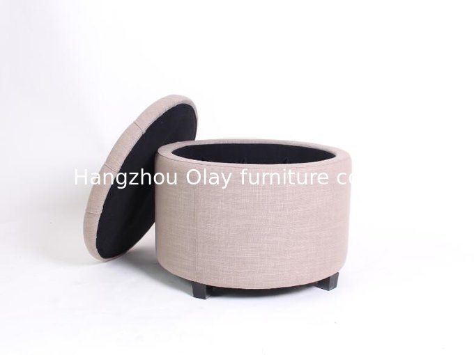 Linen fabric wooden folding ottoman round upholstered storage ottoman room footstool and ottomans