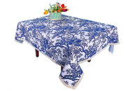 Blue And White Custom Printed Tablecloths Hemstitch Design For Office Writing Desks