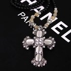 Factory jewelry Direct Sale  popular new black bead opal cross necklace with long chain