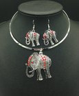 Hot Selling Antique Silver Elephant Pendant Charm Necklace Earring Jewelry Sets For Women
