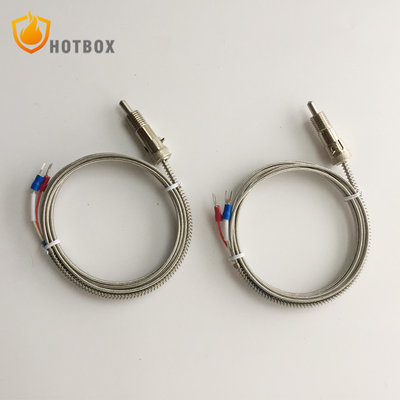 China WRET-01 K E type pressure spring head thermocouple temperature sensor with M12 thread 1m cable supplier