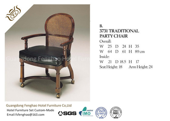 China Antique Wooden Upholstery Fabric Hotel Dining Chairs With Arm For Restaurant supplier
