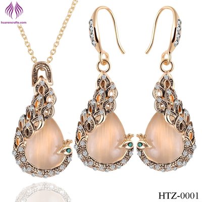 China Fashion Opal peacock Jewelry Sets rhinesstone peacock necklace earrings supplier