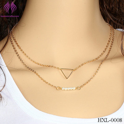 China Fashion Pearl beads chain necklace hollow triangle short necklace layer chain supplier