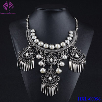 China New Women Crystal Pearl Flower Charm Bib Choker Chunky Statement Collar Necklace supplier