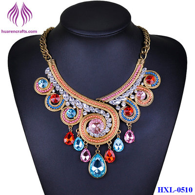 China Women Fashion Spiral rhinestone Necklaces Pendants Vintage color crystal jewelry supplier