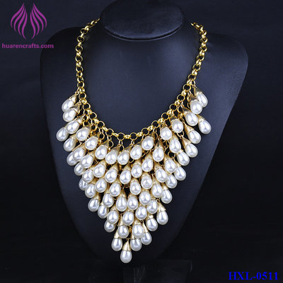 China Crystal Luxury Multi Layer String Collar white Pearl Chunky Choker Necklace supplier