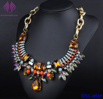 China Fashion Colorful crystal Graceful Gold Color Chain Choker Women Necklace supplier