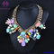 Lady Double Chain color crystal Pendant Choker Chunky Statement Bib Necklace supplier