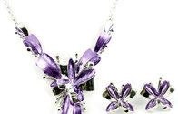 Alloy Pink Enamel Earrings and Necklace Set Purple Butterfly Earrings Purple Butterfly Pendant Jewelry Set BJX-4331