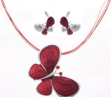 Red Butterfly Necklace High-grade alloy butterfly  Enamel Butterfly Earrings and Necklace Set BJX4322