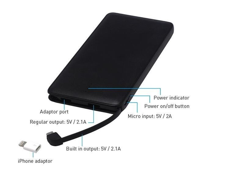 Built-in Cable iPhone adaptor 10,000mah portable power bank leather casing high capacity smaller size supplier
