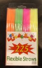 8"Plastic Flexible Drinking Straws, assorted neon color ,fluroscent, pack of 225pcs