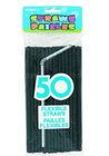 6.3inch Plastic Flexible Drinking Straws, black bendy straw , pack of 50ct