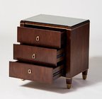 Glass top walnut wood veneer 3 drawers bed side table,night stand for hotel bedroom furniture