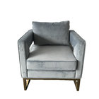 Hot sale blue velvet fabric sofa with gold metal base,wedding event rental furniture 1-seater sofa,living room sofa
