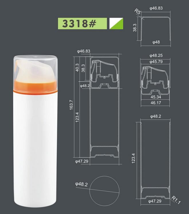 PP plastic cream airless bottle with airless pump, UniAirless dispenser MACRO round 150 ml