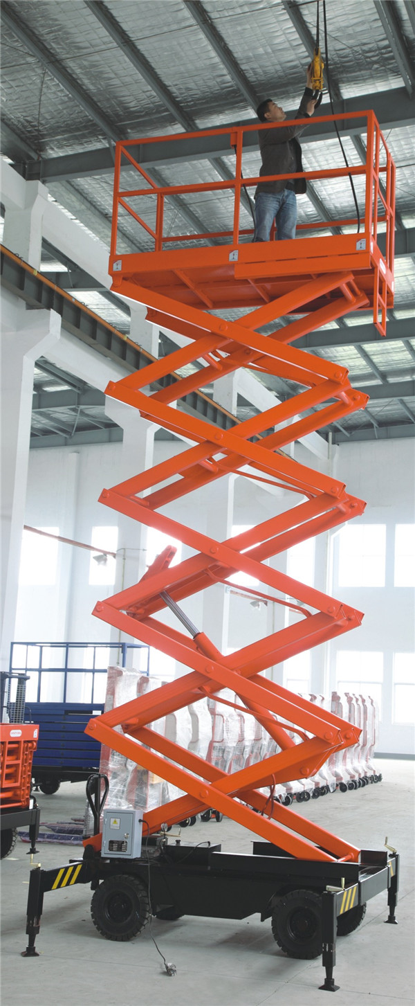 Aerial Work scissor platform lift with stand bars and turning legs
