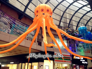 Hanging Orange Inflatable Octopus with Long Tentacles for activities and festivals